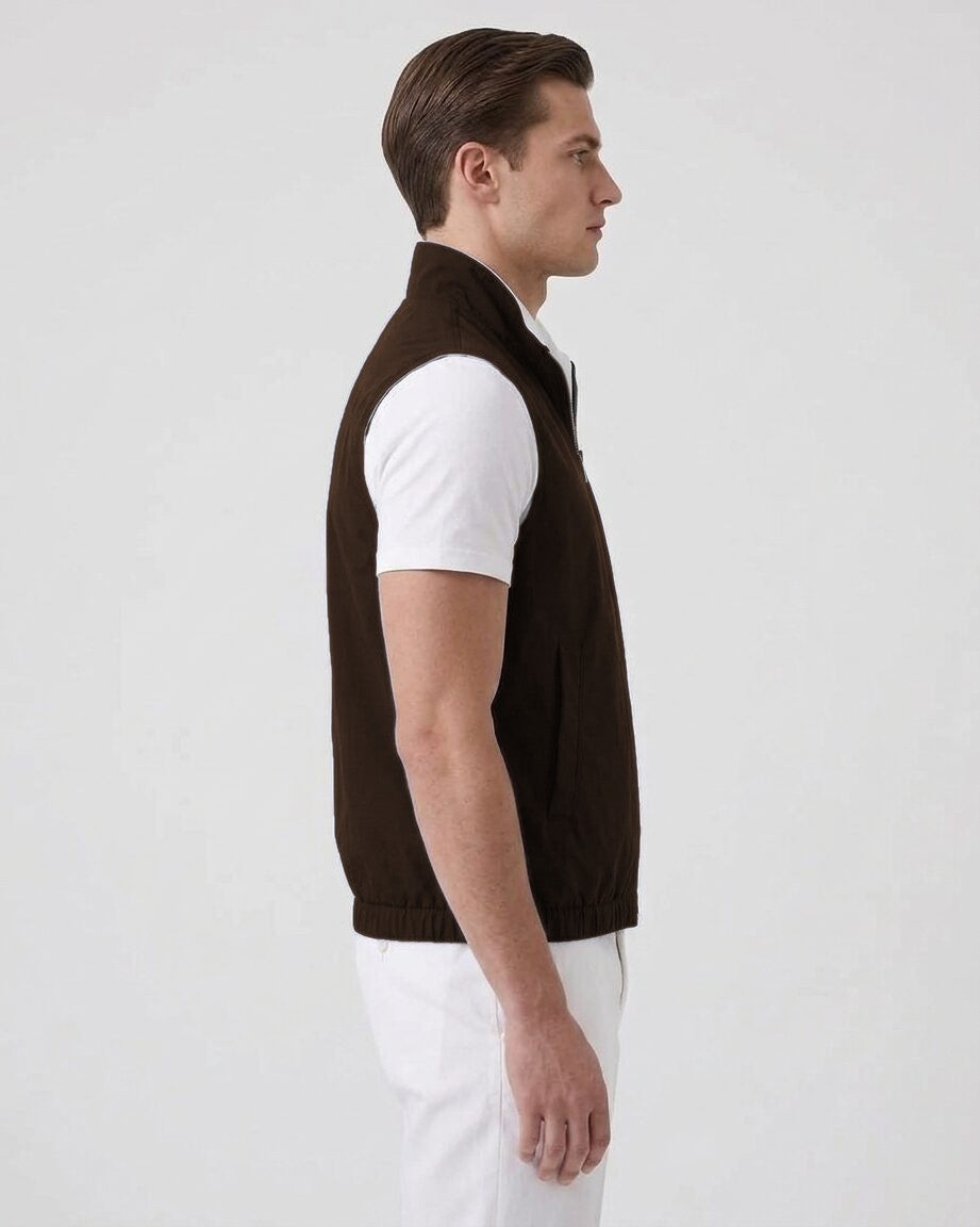 Veste caramel, vue de profil