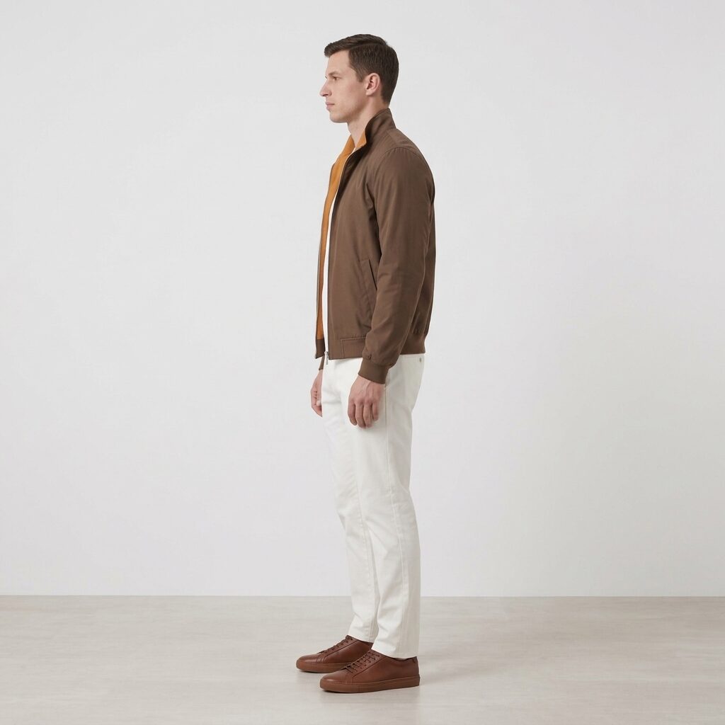 Blouson brun, vue de profil